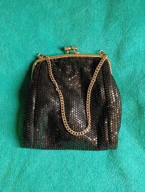 Sequin Mesh Chain-Handle Evening Bag - Black Whiting & Davis